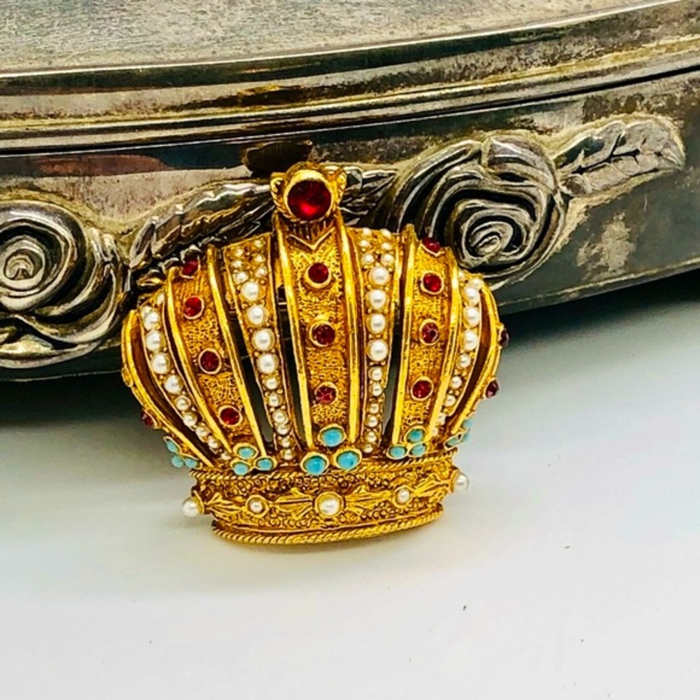 Vintage Heraldic Arthur Pepper rhinestone Imperial Crown brooch